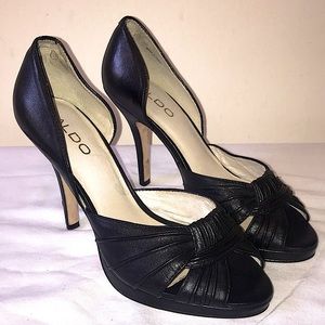 Aldo Black Leather Heeled Sandals - Size 8